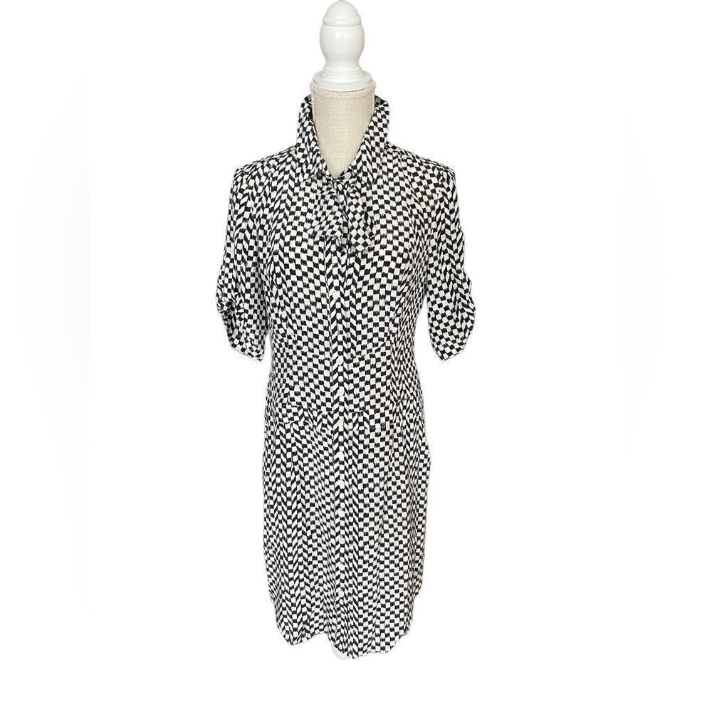 Club Monaco |Louise Dark Grey Printed Shirt Dress 100% Silk Size 6 Retail $179